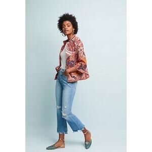 Anthropologie Moth Red + Blue Paisley Intarsia Blazer Jacket Small Boho